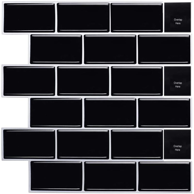 5 Stück Extra Dicke Selbstklebende Rückwandplatten Für Küche Und Bad, Schwarze Selbstklebende Wandfliesen-optik, Wasserdichte 3d Pvc-wandplatten