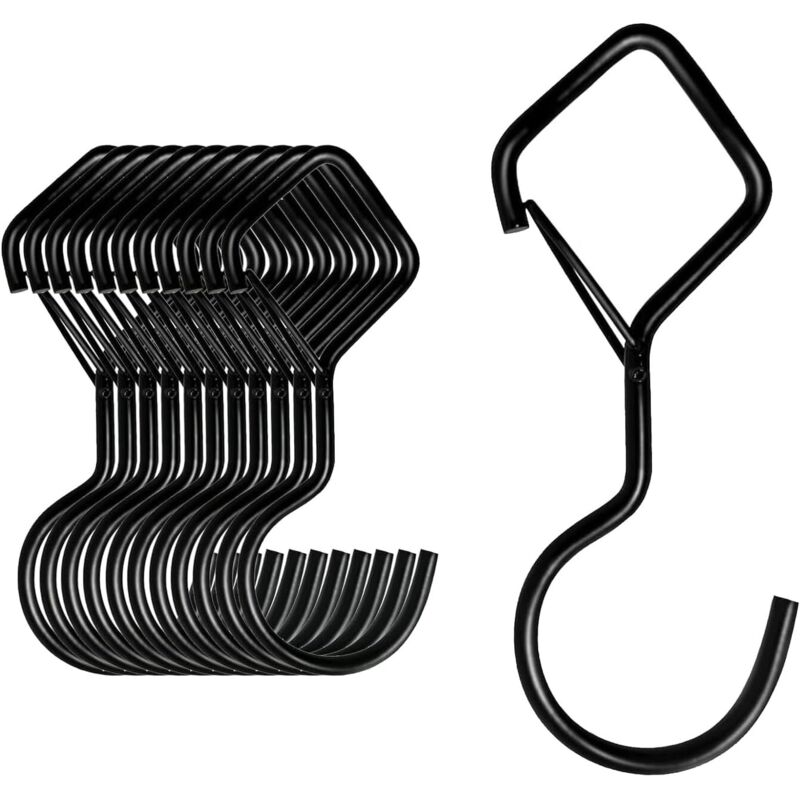 10er Set Schwarze S-haken Mit Sicherheitsverschluss Für Kleiderstangen, Geeignet Für Küche, Werkstatt, Badezimmer, Garten, Schlafzimmer Und Außenbereich