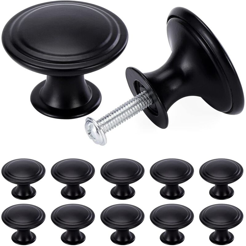 Set Aus 24 Vintage-chic-schubladenknöpfen – Küchenschrankgriffe – 30 Mm – Rund – Schwarz