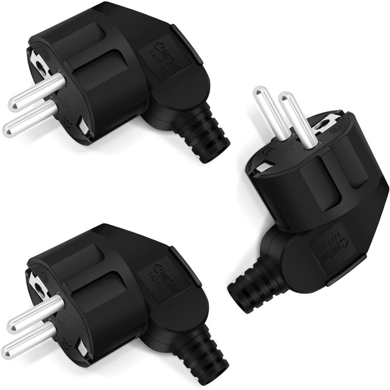 3-teiliges Schwarzes Winkelstecker-set, Schutzkontaktsteckdose Mit Knickschutz, 250v (16a) Steckdose, Wasserdichte Außensteckdose