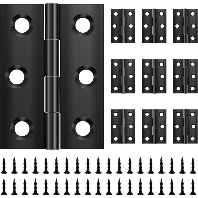 Satz Mit 10 Klappbaren Scharnieren, 44 Mm × 32 Mm, Aus Edelstahl, Schwarz, Kleine Scharniere Für Türen, Fenster Und Schränke, Inklusive 60 Schrauben