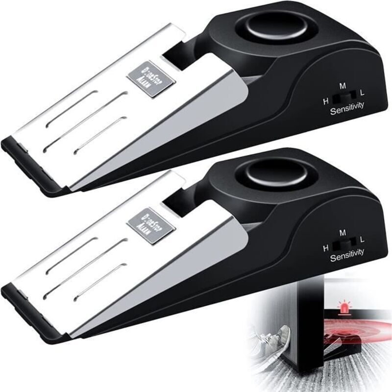 (noir)türalarm Standmodell - 120 Db Sirene - Gummisicherungskeil - 2er-pack