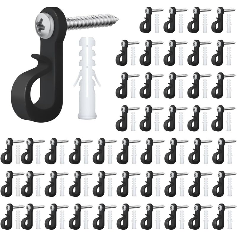 50 Stück Schraubhaken, Robuste Licht-haken, Zaunhaken Für Hängelampen, Lichterketten-haken Für Garten Und Außenbereich (schwarz)