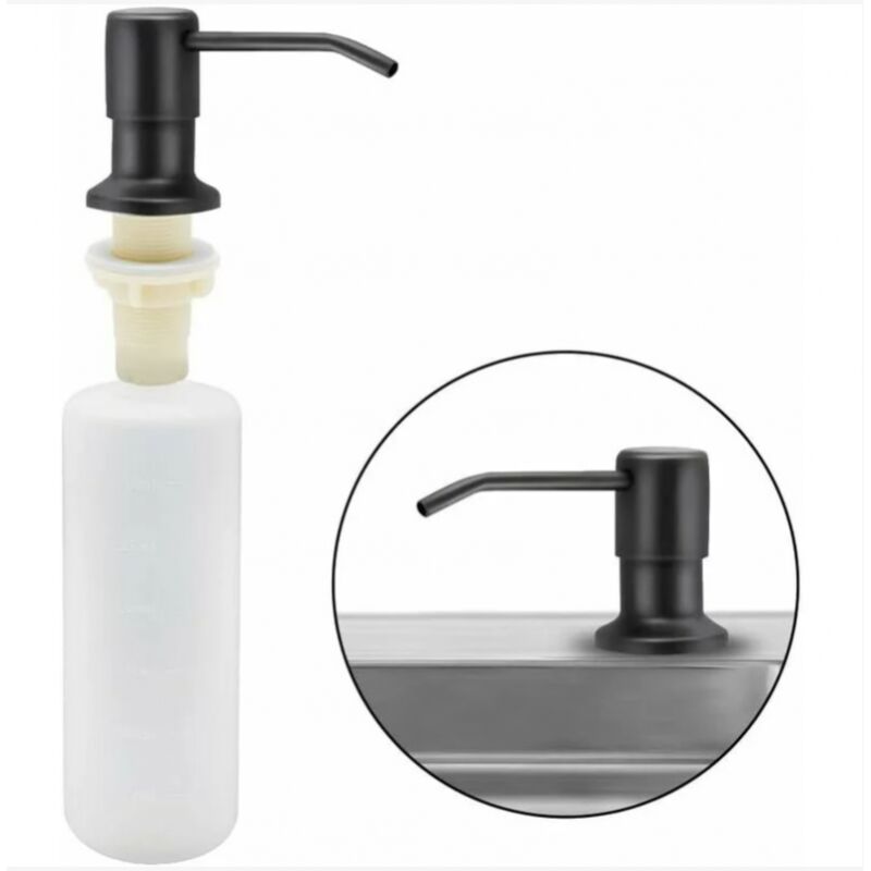 Spender Für Spülmittel, Küche (matt-schwarz), Einbauspender Für Reinigungsmittel Aus Edelstahl, 350 Ml, Nachfüllbarer Seifenspender Mit 360° Drehbarer Pumpe