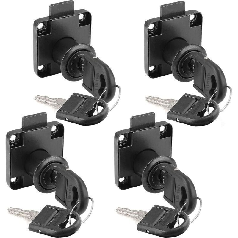 Nockenschloss Mit Identischem Schlüssel, Sicherheitsschrankverschluss Für Schrank, Schublade, Aufbewahrungsschrank, Lagerungsschrank, Briefkasten, Schublade, Haus Schwarz (schwarz - 4er Pack)