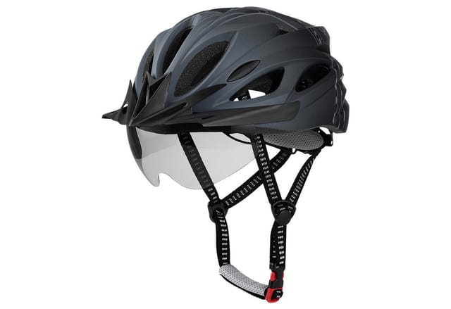 Senmudi Fahrradhelm Fahrradhelm für Herren und Damen,fahrradhelm mit visier (Radhelm, Cityhelm mit abnehmbarem magnetischem Visier, atmungsaktiv, 18 Belüftungskanäle, einstellbarer Radhelm mit LED-Licht), Sicherheitsschutz Trekking-und Rennradhelm, Fahrradhelm für Erwachsene