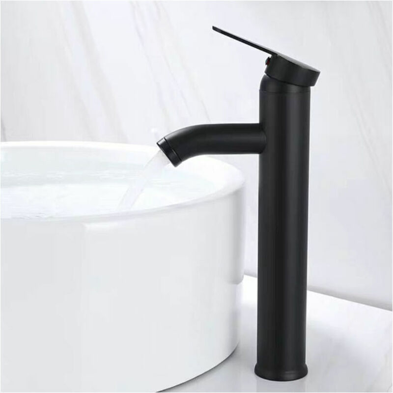 Waschtischmischer, Design Mit Hohem Auslauf, Einlochbatterie, Für Aufgesetzte Waschbecken Im Badezimmer, Aus Verchromtem Kupfer Mit Abnehmbarem Perlator
