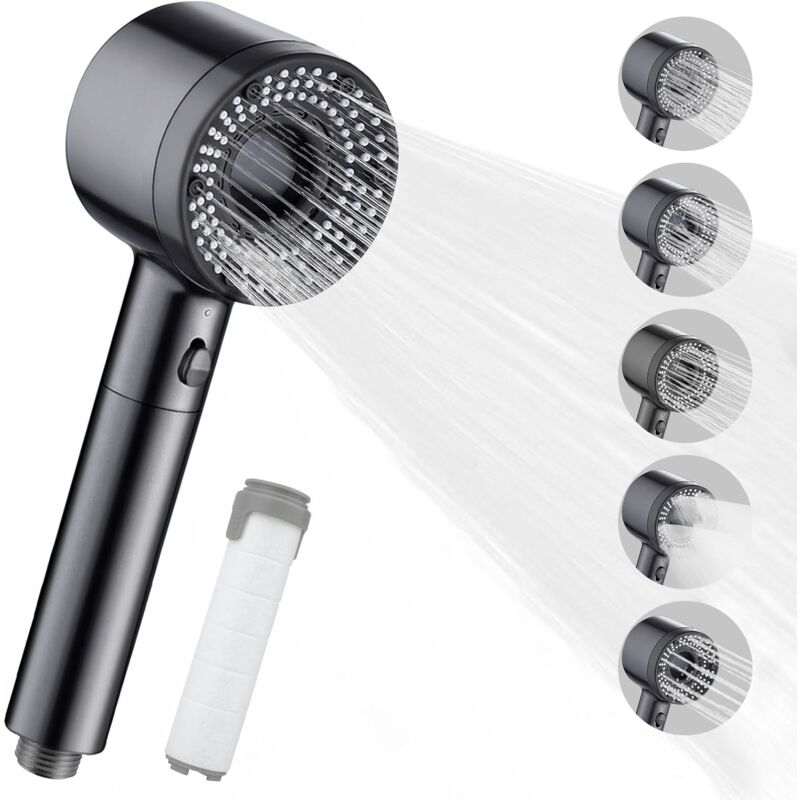 Hochdruck-duschkopf Mit 5 Einstellbaren Modi – Integrierter Filter Zur Wasserreinigung – Wassersparend Mit Pause-taste – Aus Abs Und Edelstahl