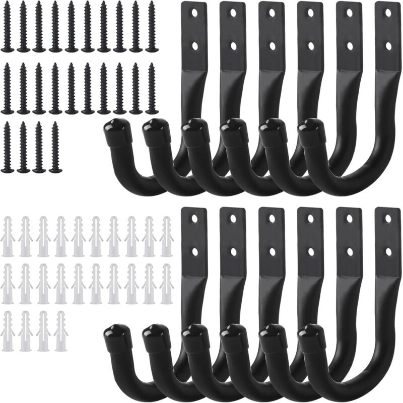 12 Stück Wandhaken Für Die Garage, Fahrrad-wandhalterung Schwarz, Wandfahrradhalter, Aufbewahrungshaken Für Garagenleitern, Robuste J-förmige Wandhaken Für Fahrräder Und Elektrowerkzeuge
