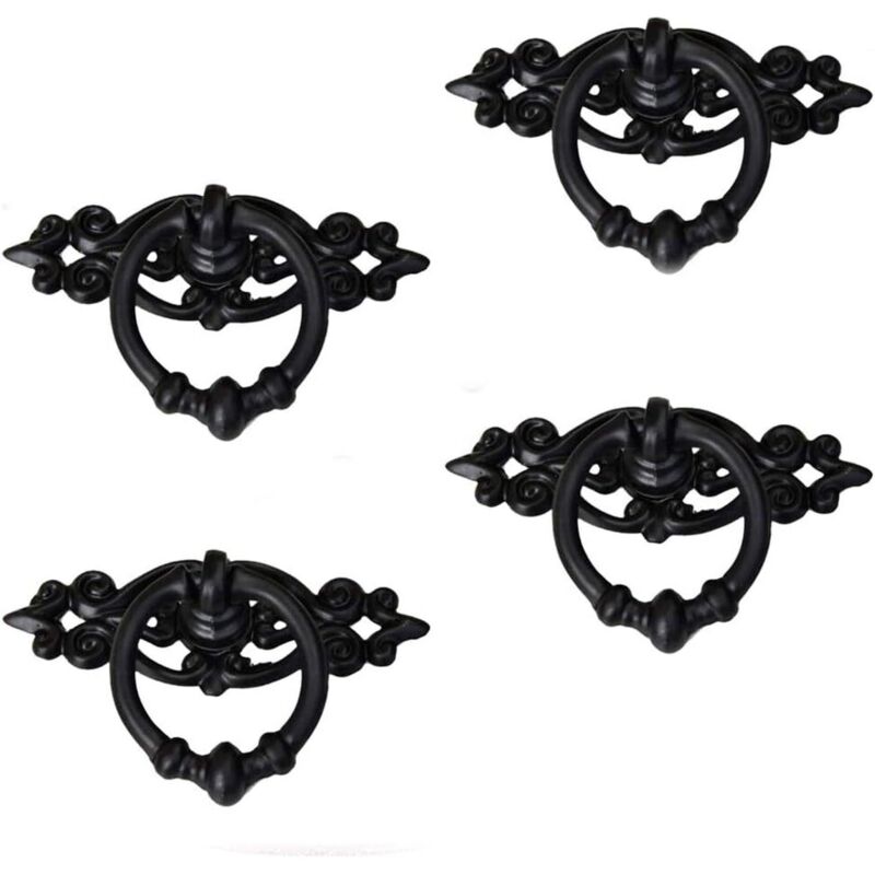 4er-set Retro-antik-schubladengriffe Für Küchenmöbel, Vintage-schubladengriffe Mit Schrauben, 64 X 47 Mm, Schwarz