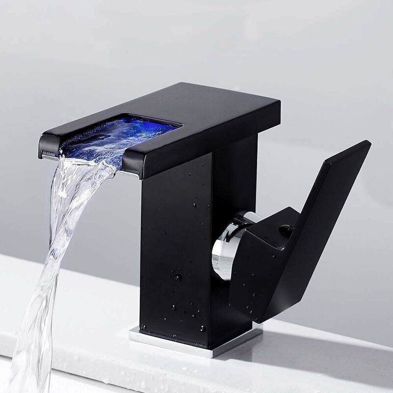 Cascade Led Wasserhahn Für Badezimmer, Schwarz, Warm/kalt, Aufsatzwaschbecken-wasserhahn (schwarz)