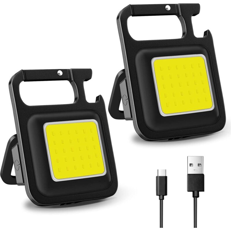 2 Stück Mini Wiederaufladbare Taschenlampe, Tragbare 300mah Cob-arbeitsleuchte Mit Schlüsselanhänger Und Flaschenöffner, Ideal Für Camping Und Reparaturen