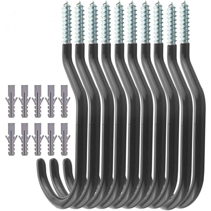10 Stück Fahrradhalter, Wandhalterung Für Fahrräder, Schwere Deckenhaken Zur Organisation Der Garage, Des Schuppens Oder Gartens, Kunststoffbeschichtete Schrauben Für Decken-/wandmontage (schwarz)