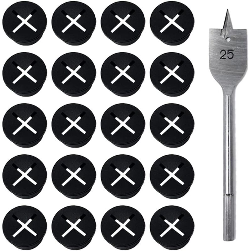 20 Stück Schwarze Schreibtisch-kabeldurchführungen, Silikon-abdeckungen Für Kabelöffnungen, Flexible Kabeldurchführungen Mit Bohrer Für Computer-tische, Büro Und Zuhause, 25 Mm