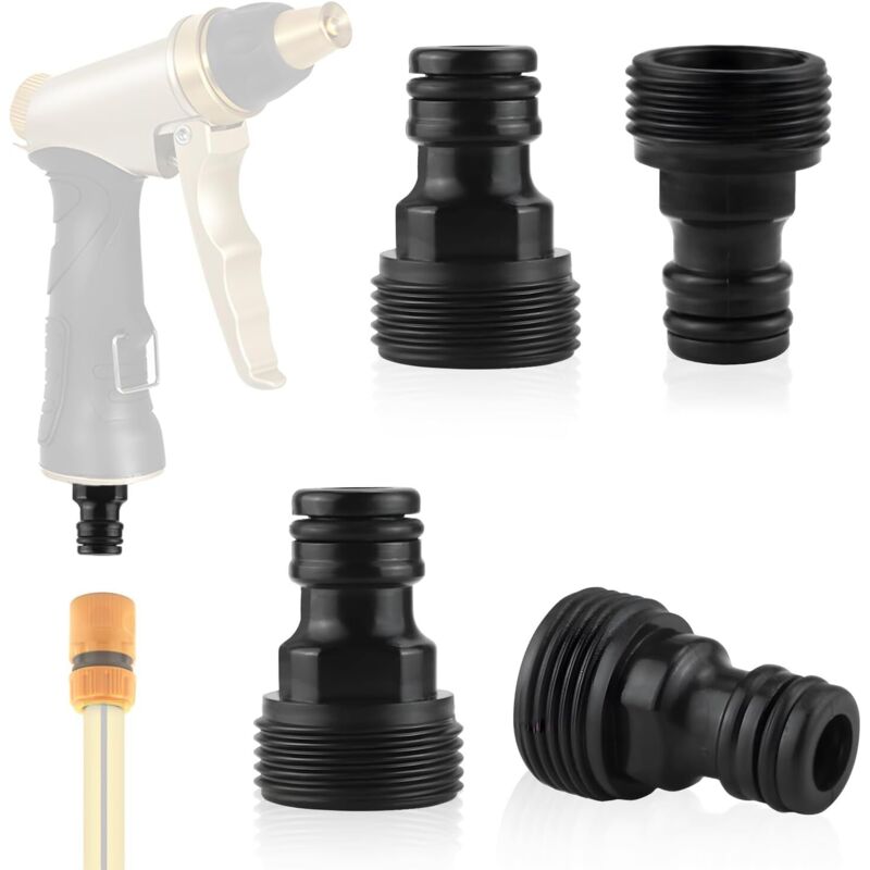 4-teiliges Gartenschlauch-verbindungsstück, Adapter Für Wasserhahn Und Schlauch, 3/4 Zoll Männlich/weiblich, Universeller Schnellverschluss Für Wasserhahn Und Schlauch (schwarz)