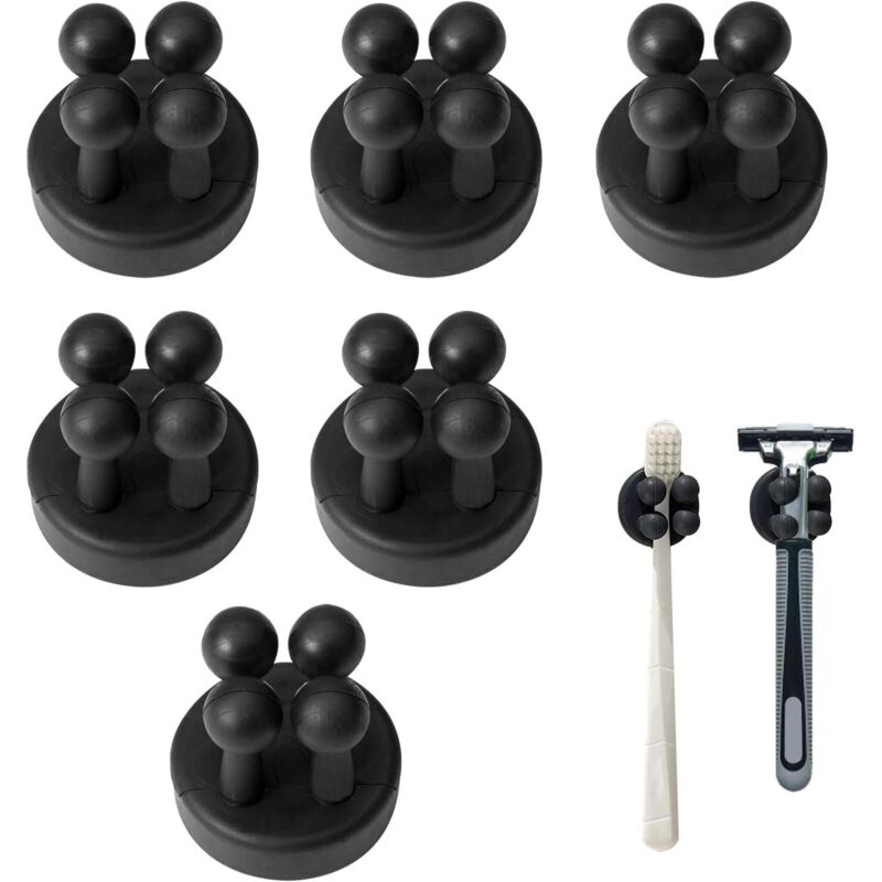 6er Set Schwarze Wand-zahnbürstenhalter Aus Silikon, Selbstklebender Zahnbürstenständer, Multifunktionaler Wandhaken Zum Aufhängen Von Zahnbürsten Für Badezimmer, Küche, Wohnzimmer, Büro