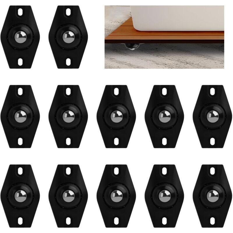 Satz Mit 12 Rollen Für Kleine Möbel, Universelle 360-grad-kugelrollen, Selbstklebend Aus Abs, Maximale Traglast 15 Kg, Schwarz, Für Möbel Und Industrielle Anwendungen