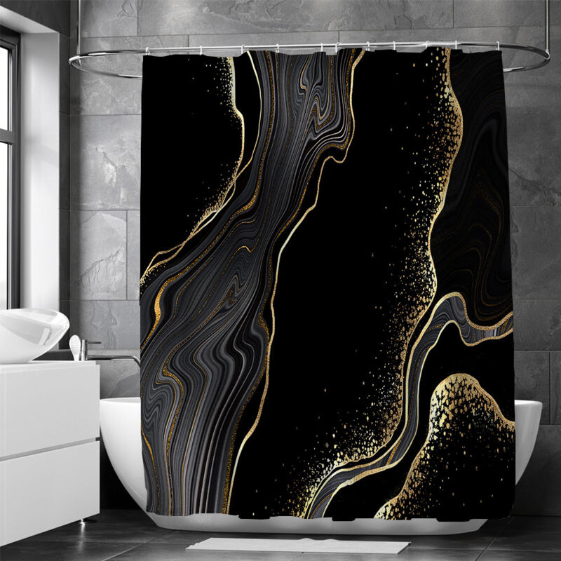 Duschvorhang Aus Schwarzem Marmor, Kleiner Duschvorhang Mit Grauem Gold-effekt, Schimmelresistenter Und Wasserdichter Badewannenvorhang Aus Waschbarem Polyester, Badezimmer-vorhang Mit 11 Haken, 180x2