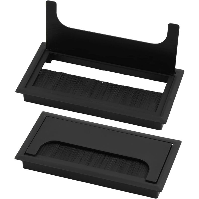 Kabelmanagementsystem – Schreibtisch-kabeldurchlass Mit Aufklappbarem Deckel – Reduziert Staub, Verhindert Ausfransen, Rechteckiger Kabeldurchlass (schwarz, 160 X 80 Mm)