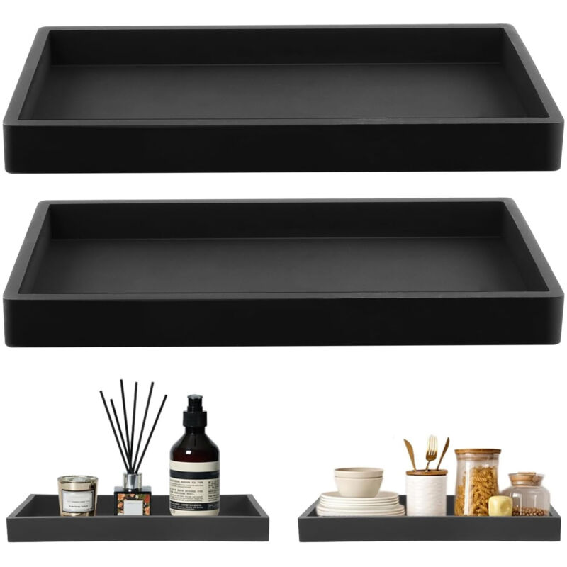 2 Stück Schwarze Silikon-ablageplatten, Rechteckige Dekorative Ablage Für Schminktisch, Organizer Für Waschbecken, Badewanne, Küchenspüle Und Toilette