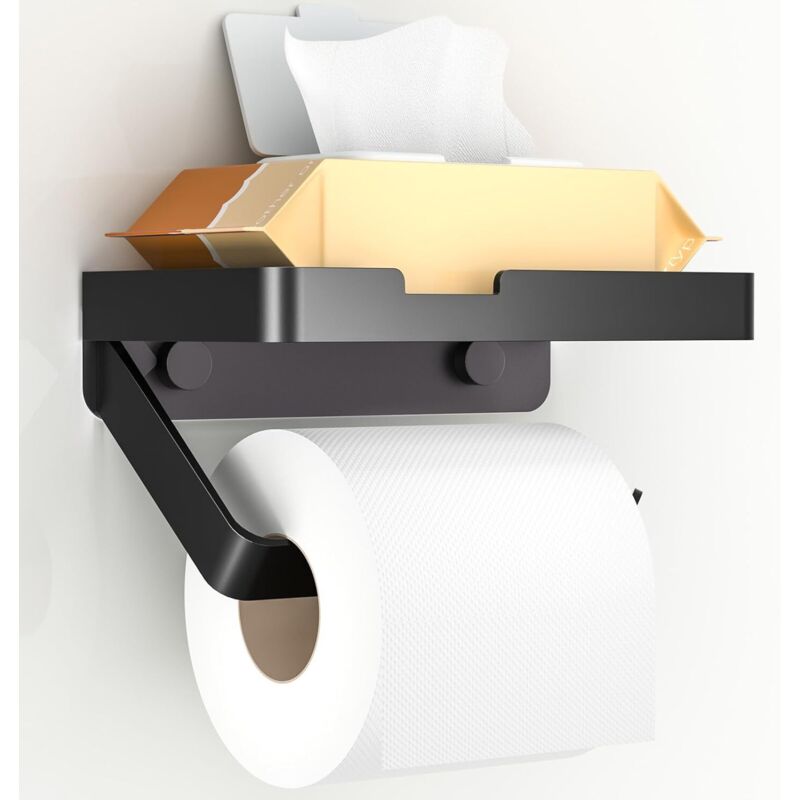 Toilettenpapierhalter Mit Ablage, Wandhalterung Für Wc-papier, 3 Installationsmethoden [ohne Bohren, Selbstklebend, Zum Schrauben], Badezimmer- Und Küchenzubehör, Mattschwarz