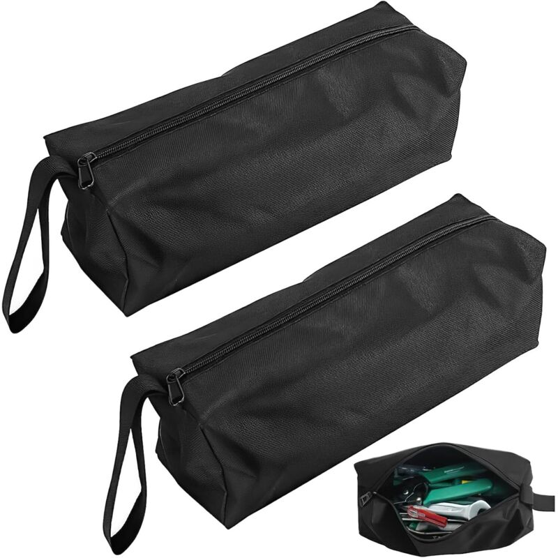 2 Stück Kleine Werkzeugtasche, Kleine Aufbewahrungstasche 25 X 10 X 10 Cm Aus 600d Polyester, Tragbar Mit Aufhängeschlaufe Und Reißverschluss (schwarz)