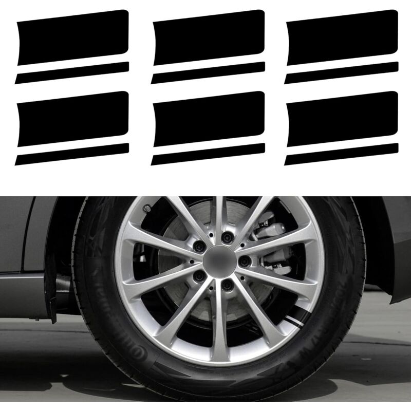 Satz Aus 6 Reflektierenden Vinyl-klebestreifen Für Autofelgen - Universelles Zubehör Für Stoßstangen Und Kotflügel (schwarz)