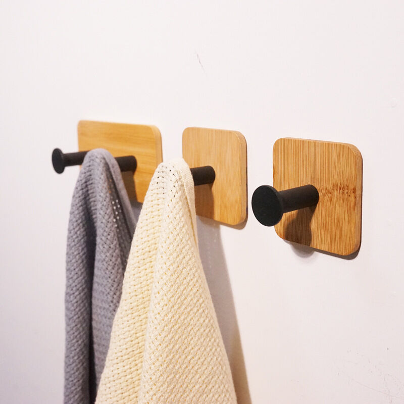3er-set Selbstklebende Haken (schwarz), Bambushaken, Nahtlose Wiederverwendbare Haken, Sehr Strapazierfähige Klebehaken, Haken Für Schlafzimmer, Küche Und Badezimmer.