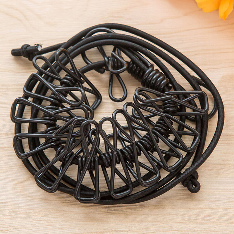 2x - 175 Cm Pro Leine - Camping-wäscheleine Mit Reflektierendem Gummiband - Wäscheleine Mit Je 12 Metallklammern (schwarz/schwarz)