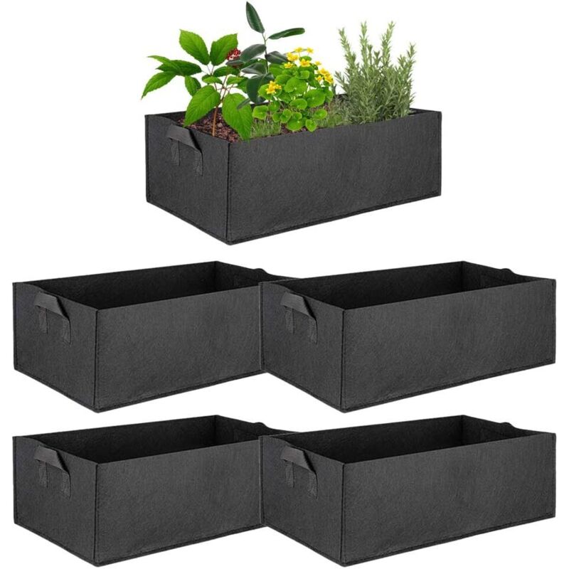 5er-set Rechteckige Pflanzsäcke Mit Griffen, Quadratische Pflanzbehälter, Erhöhte Pflanzsacke, Atmungsaktive Gewebesäcke Für Blumen Und Gemüse