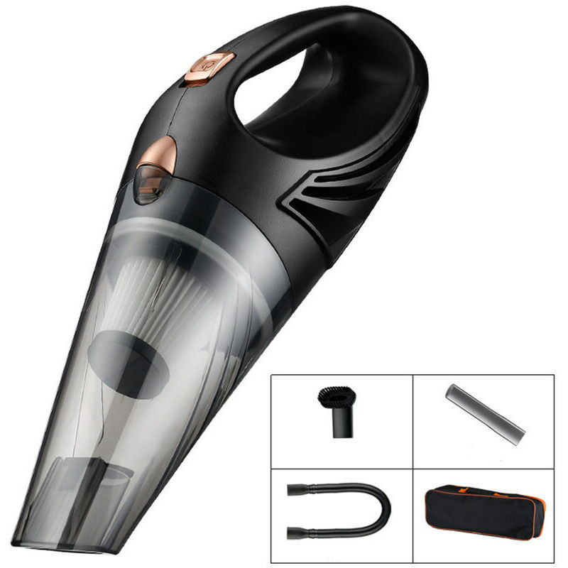 Starker Auto-staubsauger - Mini-handstaubsauger 120w, 12v Mit 3 Düsen Und Transporttasche, Autozubehör - Schwarz