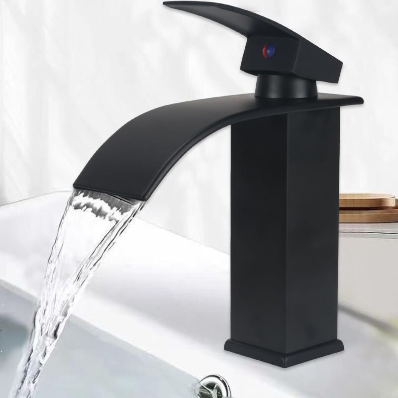 Moderne Waschtischarmatur, Kaskaden-wasserhahn Für Badezimmer Mit 110 Mm Hoher Auslauf, Einhebelmischer Für Bad, Schwarz