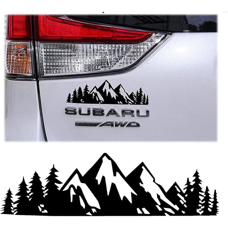 Wetterfester Vinyl-aufkleber Mit Bergen Und Wald Für Autos – Hochwertige Dekoration Für Wohnmobile, Suvs Und Lkw – Universelle Größe 17,5 × 5 Cm (schwarz)