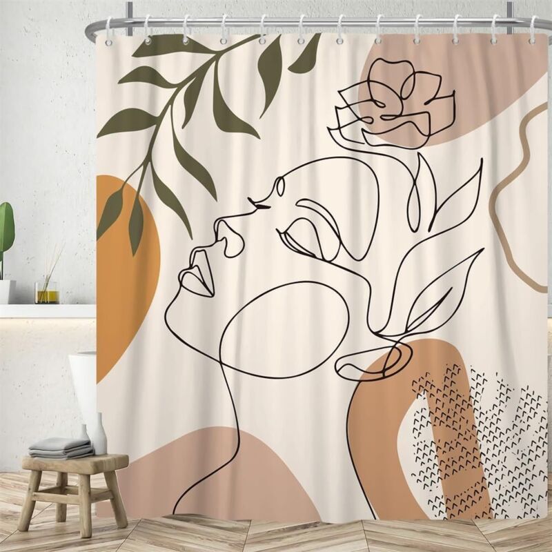 180x180 Cm Abstraktes Gesicht Duschvorhang, Minimalistischer Schwarzer Linien Duschvorhang, Schimmelresistenter Wasserdichter Polyester Stoff Vorhang Für Badewanne, Waschbarer Badezimmer Vorhang Mit 1
