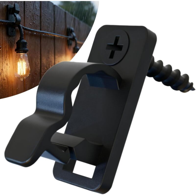 60er Set Haken Für Außen-guirlanden – Schwarze Schraubclips Für Kabel & Led-lichter – Robuste Befestigungen Für Terrasse, Garten, Pergola Und Zaun
