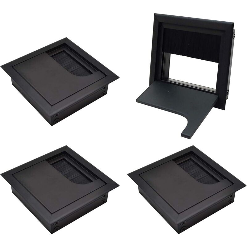Kabeldurchlass-abdeckung, Quadratisch 80x80 Mm, Zum Einlassen In Schreibtische, Kabelorganisator Für Möbel, Eloxiertes Aluminium, Schwarz, Kabeldurchführung, Kabelabdeckung, 4er-pack
