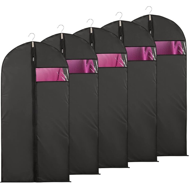 5 Stück Kleidersäcke Mit Sichtfenster, Transparente Jacken- Und Anzug-hüllen, Staubdicht, Wasserdicht, Mottenschutz, Feuchtigkeitsschutz, 60x100 Cm, Schwarz