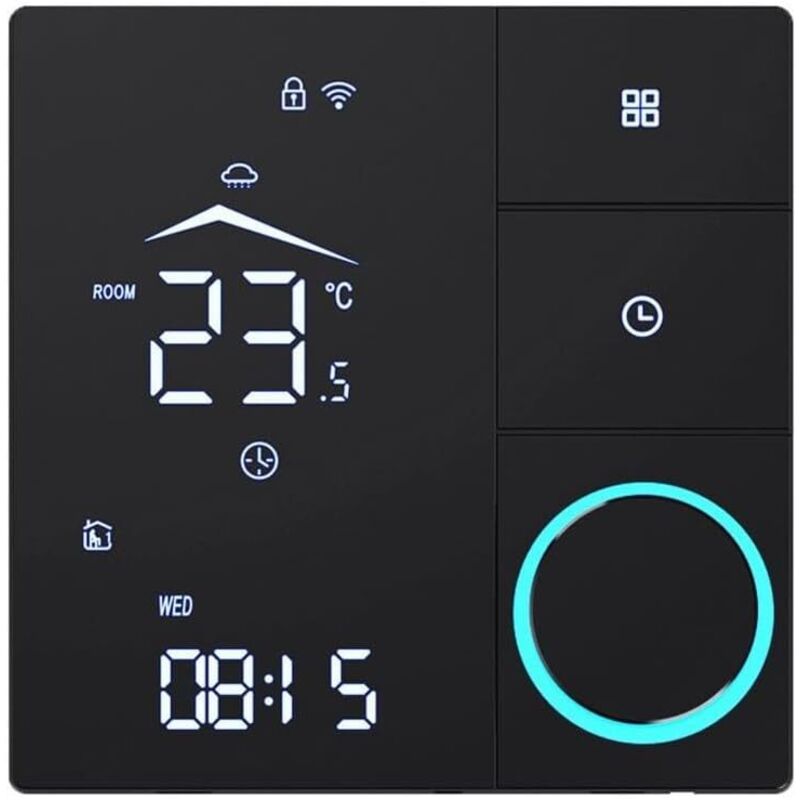 Intelligenter Wifi-temperaturregler Mit Lcd-bildschirm Für Elektrische Fußbodenheizungen, Wasserheizsysteme Oder Kessel, Energiesparender Thermostat Mit Kindersicherung (3a-schwarz)