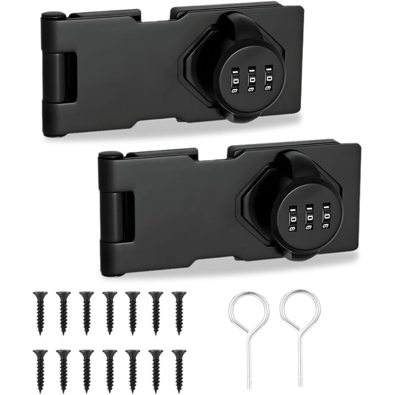 2er-set Abschließbare Zahlenschlösser Mit 3-stelligem Code Und Schrauben, Mechanische Kombinationsschlösser Für Schränke, Kleiderschränke, Scheunentüren, Schwarz