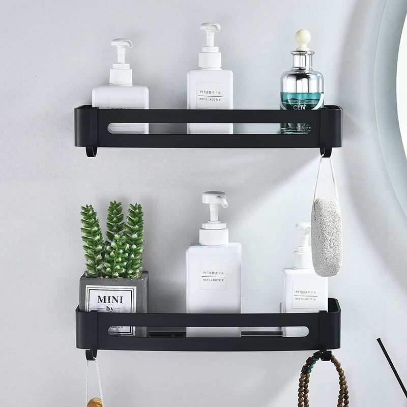 Schwarzes Duschregal, Badregal Ohne Bohren, Wandkorb Aus Aluminium Für Die Dusche, Ablage Für Das Badezimmer, Selbstklebender Duschhalter, Langlebig Und Rostfrei (2 Ebenen)