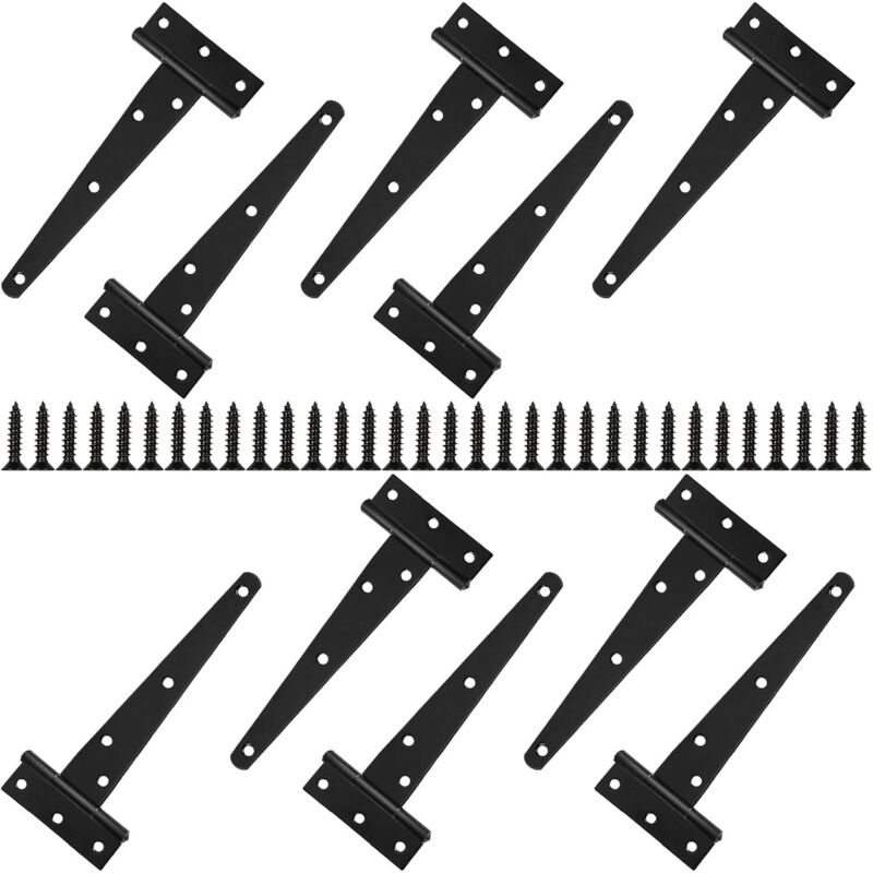 Satz Mit 10 Robusten T-scharnieren Für Türen, 15 Cm Schwarze Metallscharniere Aus Holz Für Holztüren, Hängeschränktüren, Scheunentorscharniere, Gartenzäune - Mit 70