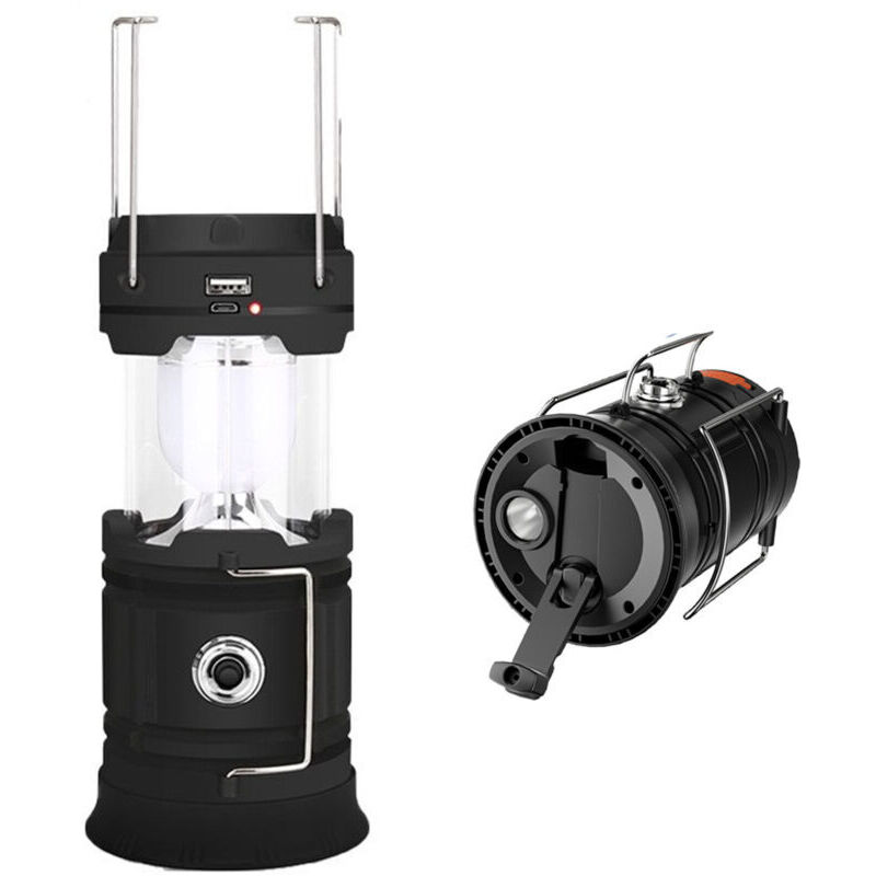 Wiederaufladbare Led-solar-/usb-laterne, Leistungsstarke Campinglampe, 2 Modi Tragbare Gartenlaterne, 360° Hängende Taschenlampe Mit Wasserdichtigkeit Für Biwak/notfall/garage/keller/angeln (schwarz)