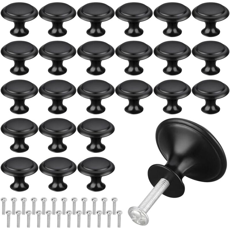Schwarze Schubladengriffe, Runde Türknöpfe, Matte Schwarze Schubladengriffe, 30 Mm Möbelknöpfe Für Schrank-, Kleiderschrank- Und Küchengriffe (25 Stück)
