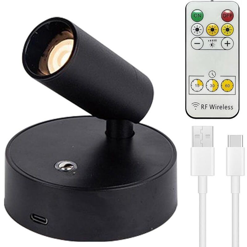 Kabellose Led-spotleuchte - Usb-wiederaufladbarer Akku - Mit Fernbedienung - 3 Farbtemperaturen - Dimmbar - Drehbare Wandleuchte Mit Timer-funktion - Für Kunst, Pflanzen, Porträts