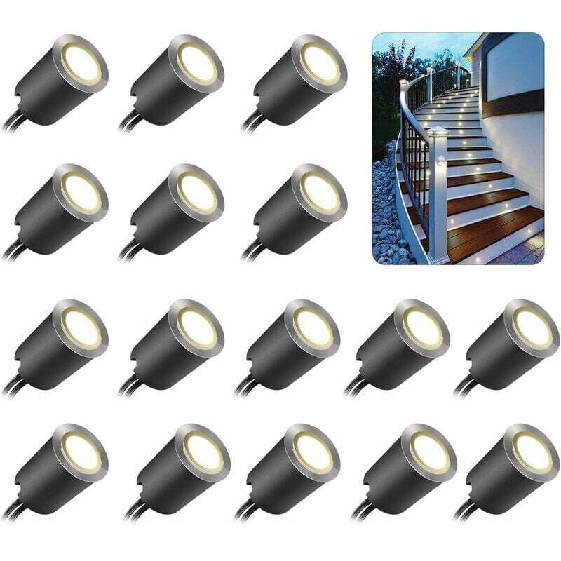 Set Aus 16 Wasserdichten Led-einbaustrahlern Für Außen, Ip67 – 32 Mm – 0,6 W – Dc12v – Kaltweißes Licht – Einfache Installation – Eu-stecker