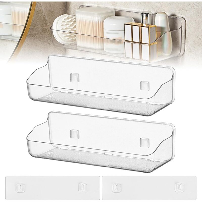2 Stück Badezimmerregal, Duschregal Ohne Bohren, Wandmontiertes Küchenregal Ohne Bohren, Transparentes Badregal Ohne Bohren Für Badezimmer, Küche Und Schlafzimmer
