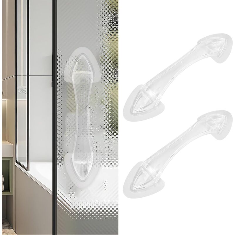 Set Aus 2 Selbstklebenden Acrylgriffen Für Schiebetüren, Duschtüren Ohne Bohren, Für Apothekerschrank, Schrank, Schublade, Balkontür (transparent)