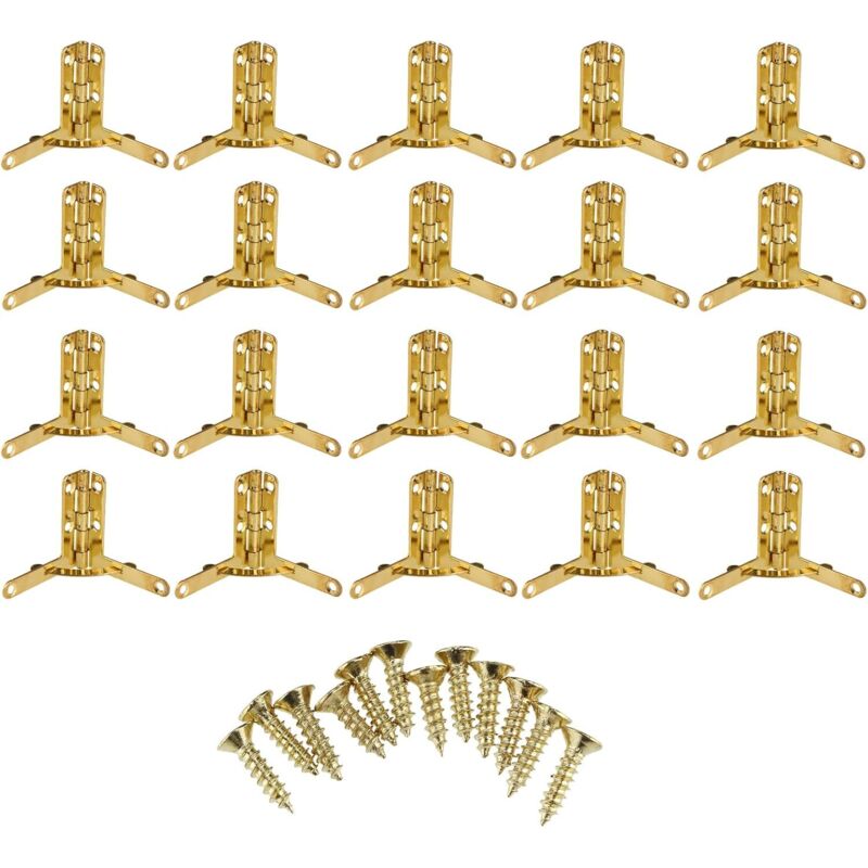 Set Aus 20 Dekorativen Mini-holzscharnieren Mit Goldfarbenen Befestigungen