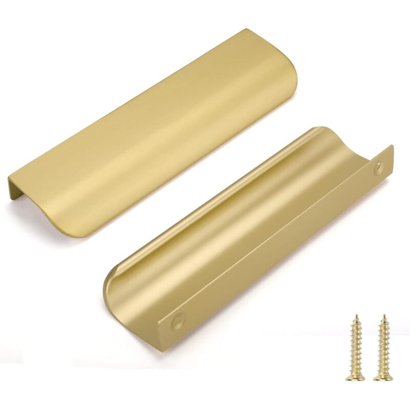 Set Aus 15 Goldenen Möbelgriffen Für Die Küche, Goldene Griffe Mit Lochabstand 128 Mm, Verdeckte Griffe, Schrankgriffe, Goldene Möbelgriffe, Gebogene Aluminiumgriffe Für Schränke