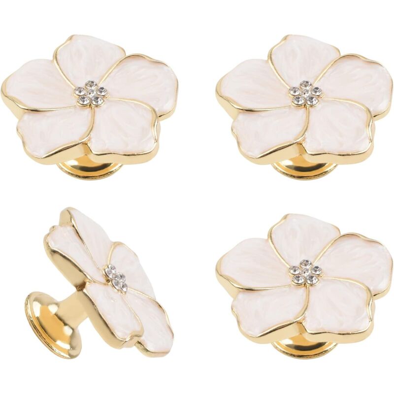 4-teiliges Set Blumen-griffknöpfe Für Schubladen, Kreative Emaillierte Zinklegierung-schubladengriffe Mit Golddraht Für Schränke, Türen Und Möbel